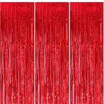 3Pcs 1m*2m Christmas Red Foil Curtain Door Curtain Metallic Tinsel Curtains Party Backdrop Curtain Shimmer Curtain,Fringe Backdrop Hanging Streamer for Xmas Party Photo Backdrop,Christmas Decorations