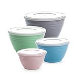 BINO | Mixing Bowl Set with Lids | Versatile Plastic Bowls for Kitchen Mixing, Serving, and Storage - 4-Piece Mixing Bowl Set in Various Sizes | Space-Saving Nesting Design | Dishwasher Safe