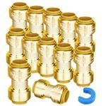 WHK 12 Pack 1/2" Push-to-Connect Plumbing Fittings,Straight Push Fittings 1/2,Pushfit Coupling Kit with 1/2" Disconnect Clip,Brass Push Fit Connector for Copper, PEX, CPVC Pipe(Certificate)