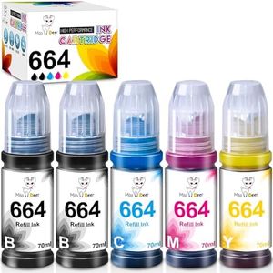 Miss Deer 664 Ink Refill Bottles Replacement Compatible for T664 Refill Ink Work for ET-2650 ET-2550 ET-16500 ET-4500 ET-2600 Printer (2 Black 1 Cyan 1 Magenta 1 Yellow) 5 Pack