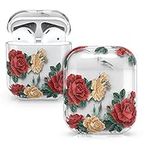 kwmobile Earphones Case Compatible with Apple Airpods 1 & 2 - Anti-Scratch Protective Two-Part Earbuds Case - Rose Mix Red/Beige/Transparent
