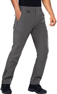 Stlight Mens Snow Ski Water Repellent Softshell Pants for Winter Hiking Fleece Lined Bottom Leg Zipper with 6 Zip Pockets, Grey, 42W x 30L