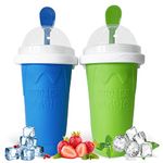 REGNBUE Slushie Maker Cup, 2 Pcs Frozen Magic Slushy Maker Cup,Slushy Cup for Juices, Milk and Ice Cream Make, Portable Frozen Magic Slushie Cup Maker for Kids, Friends and Family (Blue+Green)