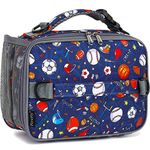 FlowFly Kids Lunch Bag, Durable Insulated School Lunch Box with Shoulder Strap and Bottle Holder, Water-Resistant Thermal Small Lunch Cooler Tote for Teen Boys & Girls,Football