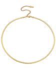 FOCALOOK Gold Snake Necklace Minimalist Trendy Flat Chain Necklace 3mm 15inch 14K Gold Plated Herringbone Necklace for Women