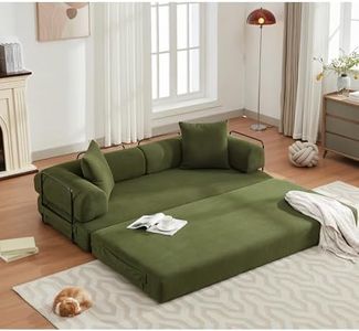 ZEIINPA Convertible Sleeper Sofa Bed with Cylindrical Pillow, Corduroy Folding Mattress Couch with Fixed-Shape Frame, Floor Sofa Lounge Couch for Living Room Bedroom Lounge Studio-Green