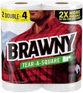 Brawny Tear-A-Square Paper Towels, 2 Double Rolls = 4 Regular Rolls, 3 Sheet Sizes (Quarter, Half, Full), Strength for All Messes, Cleanups, and Meal Prep