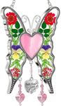 KY&BOSAM Heart Butterfly Suncatchers Stained Glass Faith Hope Love Wind Chime Pressed Flower Wings Embedded in Glass with Metal Trim Heart Charm Gifts for Mom Mothers Day Birthday Christmas