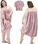 Xtinmee 2 Sets Plus Size Womens Wrap Towel with Hair Towel Bath Towel Wrap Shower Dress Towel Spa Wraps for Women's Bathrobe (Lotus Pink)