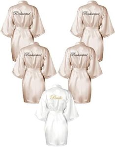 5 Pcs Kimono Robe for Bridesmaid Bride Women Wedding Party Getting Ready Short Robe Bride Robe Embroidered Bridal Party Robes, White, Champagne, Large
