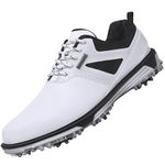 ULTIANT Men's Golf Shoes Fixed Nailless Sole Waterproof Lightweight No-Slip Walking Shoes Size7.5-14, White, 10
