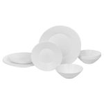 12/24 Pc Dinner Set Bowl Side Dinner Plate 12 or 24 Piece Smooth Plain or Wavy Dinner Service Set Dessert Cereal Bowl Plates (Vienna Ribbed - 12 Pcs)