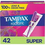 Tampax, Radiant Tampons, Plastic Applicator, Super Absorbency, 42 Count