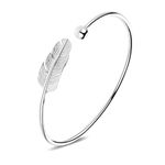 Abeillo Silver Feather Bangle Bracelet Adjustable, Fidget Bracelet Bangle Jewelry Gift for Women Girls Ladies Birthday Valentine's Day Gifts Mother's Day Gift