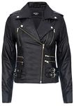 Ladies Retro Black 100% Nappa Leather Biker Jacket M