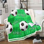 Football Fleece Blankets Kids Boys Teens Sports Theme Throw Blanket Soccer Ball Pattern Sherpa Blanket Football Field Plush Blankets for Chair Office Fuzzy Blanket Double 60"x79"