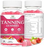 2 Pack Tanning Gummies for Women, Daily Tanning Supplement Melanin Tan Gummy Chew with Astaxanthin Vitamin Beta Carotene Work Fast Without Sun for Men, Vegan Sugar Free,Strawberry Flavor,120 Count