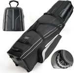 DAREKUKU Hard Case Golf Travel Bags for Airlines with Oversize Tank Wheels, 2100D Oxford Fabric Soft Golf Club Carry Bags, Hard Cse Top Protect Club Travel Cover, Foldable for Easy to Maneuver