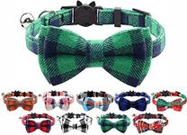 Cat Collar with Bell and Bow Tie, Quick Release Safety Buckle Collars for Kitten and Cats, Soft Tartan Design (Green & Blue)