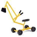 Costzon 8" Kids Ride-on Sand Digger, Outdoor Sandbox Toy, Heavy Duty Steel Digging Scooper Excavator Crane with 4 Wheels