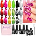 beetles Gel Polish Cat Eye Gel Nail Polish 6 Colors Holographic Glitter Gel Polish Set with Magnet Translucent Hot Pink Yellow Black Uv Gel Nail Polish ​Home DIY Manicure Nail Salon