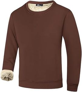 Flygo Men's Warm Crewneck Sherpa Lined Fleece Sweatshirt Pullover Tops(Brown-XXL)