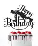 Naicaek 1 Pcs Fitness Cake Topper,Black Glitter Happy Birthday Cake Decorations,Gym Themed Athlete Sport Happy Birthday Party Supplies