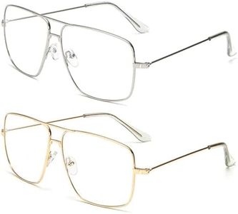 Dollger Classic Glasses Clear Lens Non Prescription Metal Frame Eyewear Men Women, A2:2 Packs Clear Aviators, Large