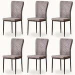 AINPECCA Suede Light Grey Dining Chairs Set of 6- Modern Armless High Back Upholstered Soft Seat with Black Metal Legs for Dining Room, Kitchen Room (Light Gray, 6)