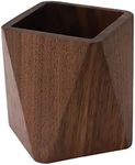 Soseelnee Black Walnut Wooden Pencil Box, Multiple-Use Desk Writing Stationary Organizer Wood Pen Holder Cups Office School Supplies Storage (Prismatic Shape)