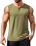 COOFANDY Mens Muscle Sleeveless Tank Tops Henley Crewneck T Shirts Soft Army Green Medium