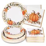 Homlouue 200Pcs Thanksgiving Paper Plates and Napkins, Fall Plates and Napkins, Pumpkin Flower Wreath Plate, Watercolor Disposable Party Supplies for Thanksgiving Autumn Harvest Table Decor, 50 Guests