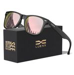 LUENX Polarized Sunglasses for Men Women UV400 Protection Mirrored Pink Lens Matte Black Square Frame 54MM B08CY69TKP