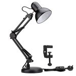 Lepro Desk Lamp, E27 Swing Arm Desk Lamp with Clamp, Classic Black Table Lamp, E27 Bulb Holder, Flexible Black Desk Light for Study Desk, Office, Bedroom, Reading, Nails, Back to School and More