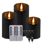 LUXONIC Black Real Wax Rechargeable Candles Flickering Realistic,Flameless Candles Rechargeable with Remote for Home Decor Idea Gift，Pack 3(D 3”X H 4”5”6”)