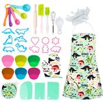 KAEGREEL Kids Baking Chef Set with Dinosaur Apron, Kid Cooking Set Chef Dress Up Toys Role Play for Boys Girls Aged 3+ Green