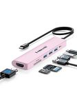 Lemorele USB C Hub 7 in 1 Adapter with HDMI 4K@30Hz, 100W PD Charging, 1 USB3.0 5Gbps Data Port, 2 USB 2.0, SD/TF, USB C Multiport Dongle for MacBook/ChromeBook/Dell/HP/Lenovo(Pink)