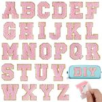 BOUBONI 26Pcs Light Pink Iron on Letters A-Z, Self Adhesive Chenille Letter Patches for Fabric Clothing