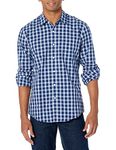 Amazon Essentials Men's Slim-Fit Long-Sleeve Poplin Shirt, Navy White Plaid, M