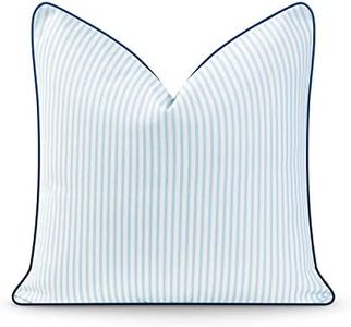 Hofdeco Premium Coastal Hampton Style Patio Indoor Outdoor Pillow Cover Only, 20"x20" Water Resistant for Backyard, Couch, Blue Stripe