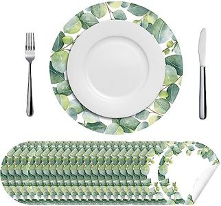 Sunnyray 50 Pcs Christmas Disposable Paper Placemats Green Eucalyptus Leaf Placemat Round 12 Inch Table Place Mat for Table Setting Bridal Birthday Kitchen Wedding Party Supplies (NET-Sunnyray-434)