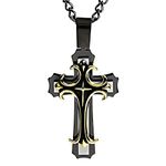 West Coast Jewelry Men's Black and Gold Plated Stainless Steel Multi-Layered Cross Pendant - 24"