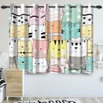 Girls Bedroom Blackout Curtains, Cute Cartoon Cats Curtain Drapes for Kids, Uiiooazy White Pink Grey Cats Animals Thermal Insulated Grommet Curtain Drapes for Boys Children 42x63 inches 2 Panels Set