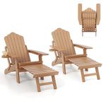 ORALNER Set of 2 Folding Adirondack Chairs with Adjustable Backrest, Retractable Ottoman, Cup Holder, HIPS Plastic Resin Outdoor Lounger for Patio, Deck, Yard, Porch, Fire Pit, Pool, Lawn (2, Brown)