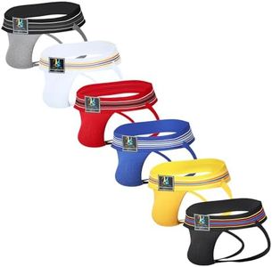 KAREN SPACE Mens Jock Strap Athletic Supporter Jockstraps Underwear for Male Wide Waistband Design,1968SD-Black/White/Grey/Red/Yellow/Blue(6-Pack),Large