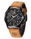 BY BENYAR Men's Analog Quartz Movement Stylish Chronograph Casual Sport Design 30M Waterproof Elegant Watch, Gift for Men (Brown, Black)