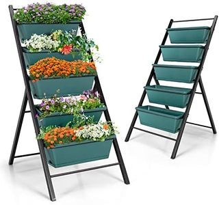 Costway 5-Tier Vertical Raised Garden Bed, Freestanding Raised Planters w/ 5 Container Boxes, Elevated Plant Garden Perfect to Grow Flowers, Herbs, Vegetables, Succulent, Brown/Green (Green)