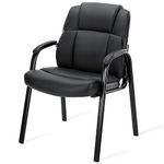 DUMOS Leather Waiting Room Chairs with Padded Arms - Executive Office Reception Guest Chair No Wheels for Conference Room Lobby Side, Black