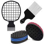 Rainmae Hair Sponge Brush for Twists,4 in 1 Afro Twist Comb Set, Afro Pick Pik Comb,Coils Wave Hair,Curls Dread Afro Hair Suitable Home and Barber