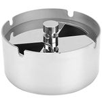 High-grade Stainless Steel Wind-proof Round Push Down Revolving Ashtray with Spinning Tray for Hotel
